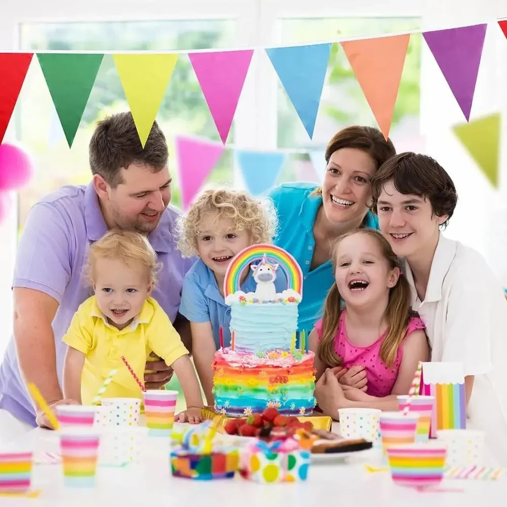 Reusable Pennant Banner, (3) 30 Foot Rainbow String Flags, Kids Birthday Party